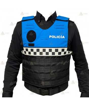 Funda exterior bicolor y damero reflectante blanco para chalecos antibala de la Policía Local