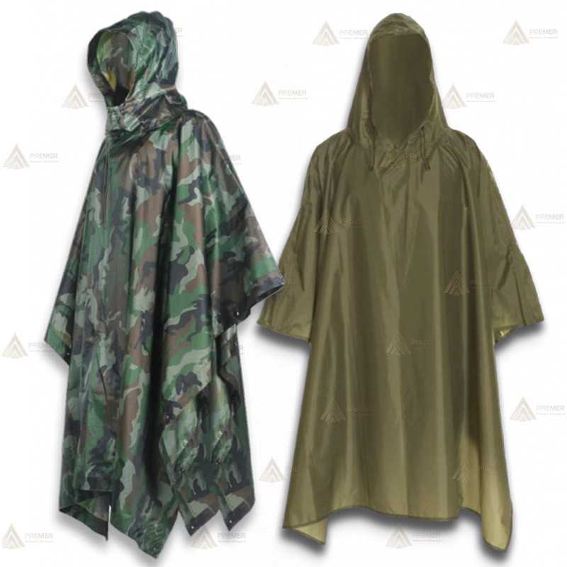 Poncho impermeable kaki y camuflaje