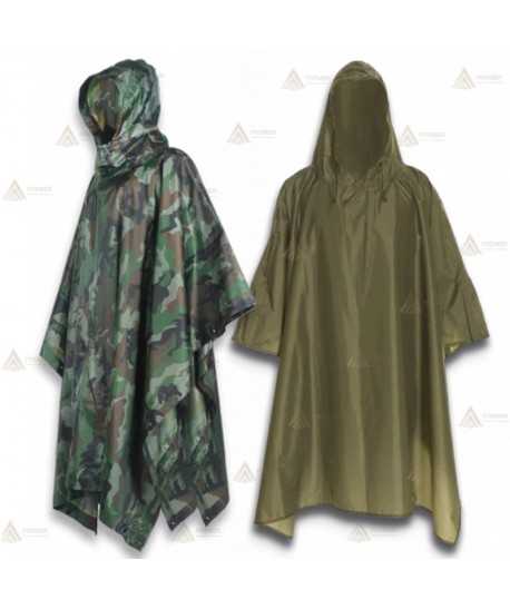 Poncho impermeable kaki y camuflaje