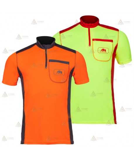 Camiseta de manga corta de media cremallera con bolsillo para montaña y rescate