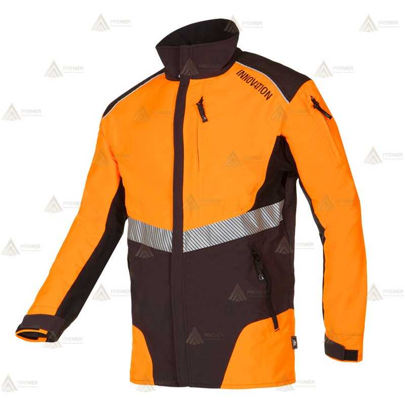 Chaqueta naranja de alta visibilidad con refuerzos y cintas reflectantes segmentadas para rescate