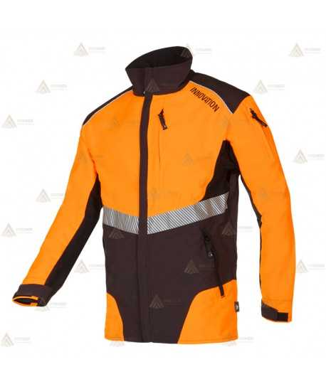 Chaqueta naranja de alta visibilidad con refuerzos y cintas reflectantes segmentadas para rescate