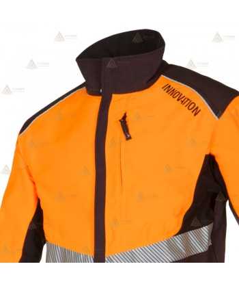 Chaqueta naranja de alta visibilidad con refuerzos y cintas reflectantes segmentadas para rescate