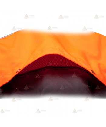 Chaqueta naranja de alta visibilidad con refuerzos y cintas reflectantes segmentadas para rescate