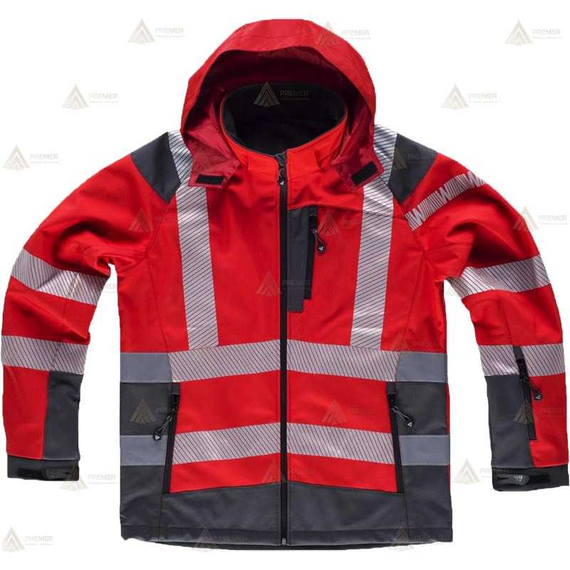 Softshell con capucha en color rojo/gris con cintas segmentadas