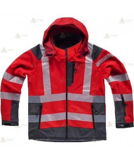 Softshell con capucha en color rojo/gris con cintas segmentadas