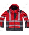 Softshell con capucha en color rojo/gris con cintas segmentadas