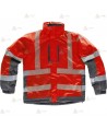 Parka con capucha en color rojo/gris con cintas segmentadas
