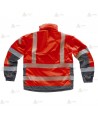 Parka con capucha en color rojo/gris con cintas segmentadas