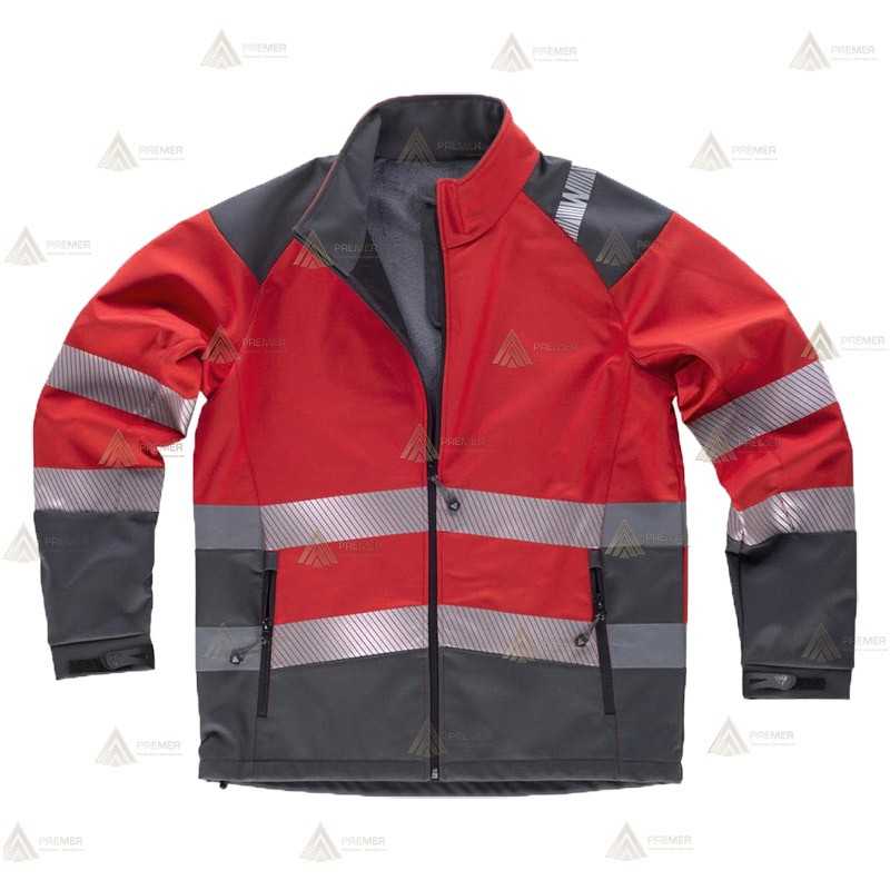 Softshell en color rojo/gris con cintas segmentadas para rescate