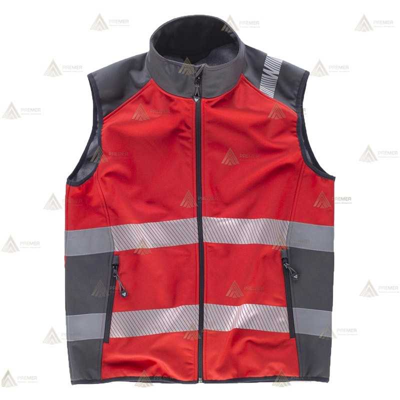 Chaleco softshell en color rojo/gris con cintas segmentadas para rescate