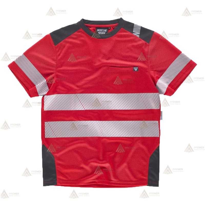Camiseta transpirable en color rojo/gris con cintas segmentadas para rescate