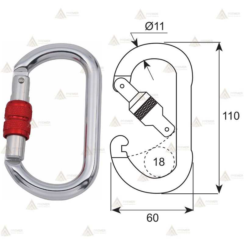Mosquetón económico de acero Screw Lock (22 kN)