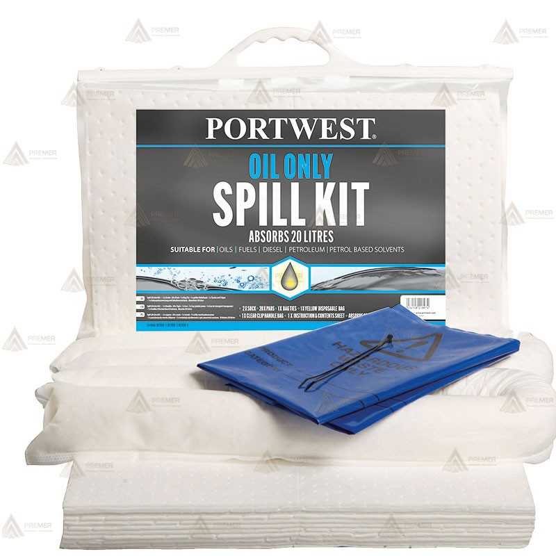 Kit hidrofóbico para la absorción de aceites y combustibles (20 lit)