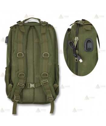 Mochila táctica Verde conector Usb (38 litros)