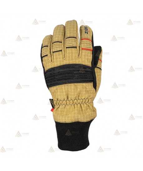 Guantes tácticos de color beige y negro con puño de punto