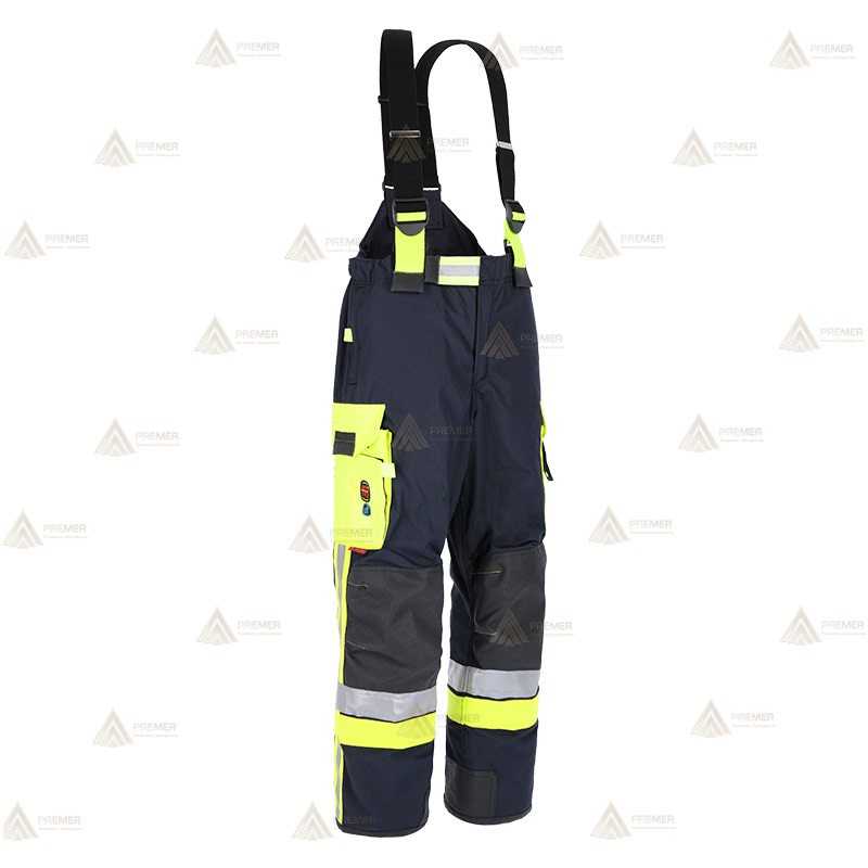 Cubrepantalón ligero de intervención y rescate para Bomberos color marino y amarillo flúor