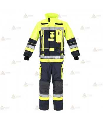 Cubrepantalón ligero de intervención y rescate para Bomberos color marino y amarillo flúor