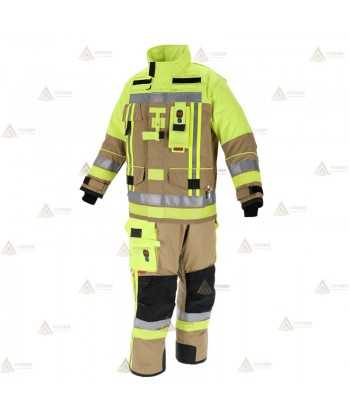 Cubrepantalón ligero de intervención y rescate para Bomberos color dorado y amarillo flúor