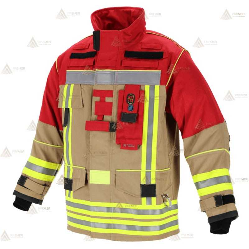 Chaquetón ligero de intervención y rescate para Bomberos color dorado y rojo