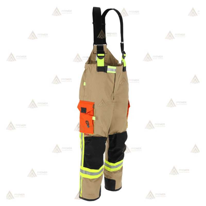 Cubrepantalón ligero de intervención y rescate para Bomberos color dorado y naranja flúor
