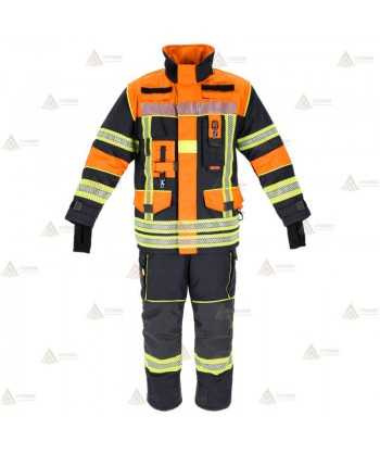 Chaquetón de intervención Premiun para bomberos color azul marino/naranja flúor  y cintas reflectantes segmentadas