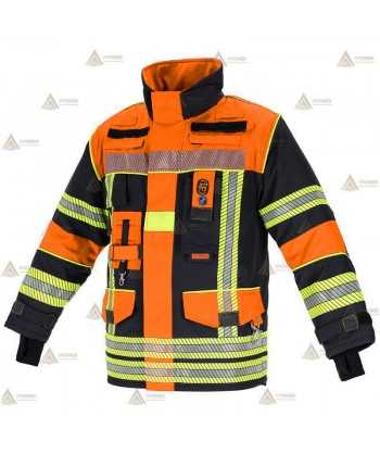 Chaquetón de intervención Premiun para bomberos color azul marino/naranja flúor y cintas reflectantes segmentadas