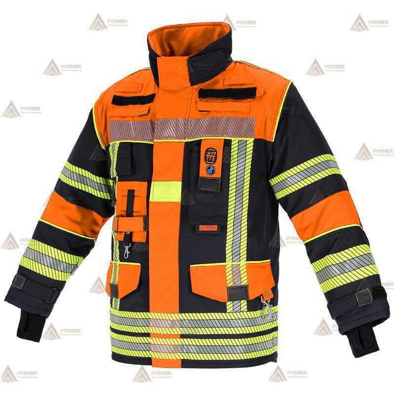 Chaquetón de intervención Premiun para bomberos color azul marino/naranja flúor  y cintas reflectantes segmentadas