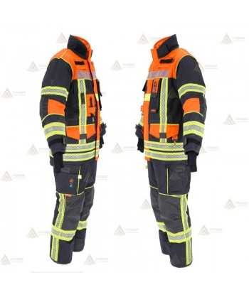 Chaquetón de intervención Premiun para bomberos color azul marino/naranja flúor  y cintas reflectantes segmentadas