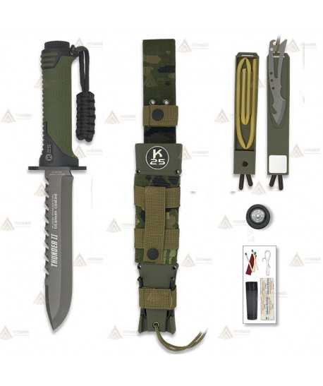 Cuchillo táctico K25 modelo THUNDER II con kit de supervivencia