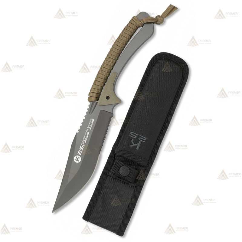 Cuchillo táctico encordado K25 Coyote con hoja de 13,3 cm
