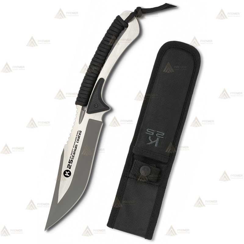 Cuchillo táctico encordado K25 Black con hoja de 13,3 cm