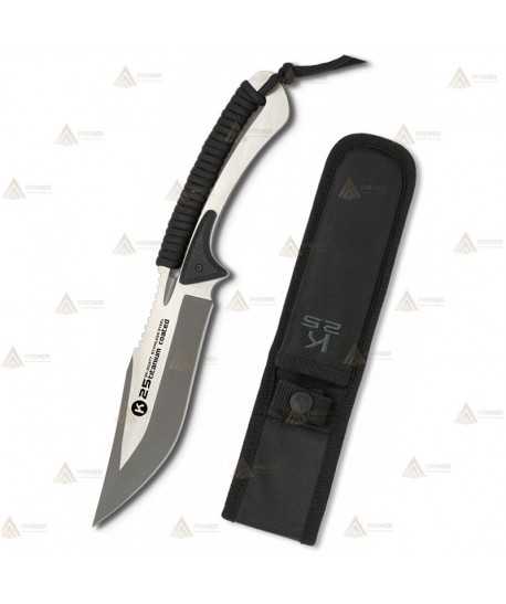 Cuchillo táctico encordado K25 Black con hoja de 13,3 cm