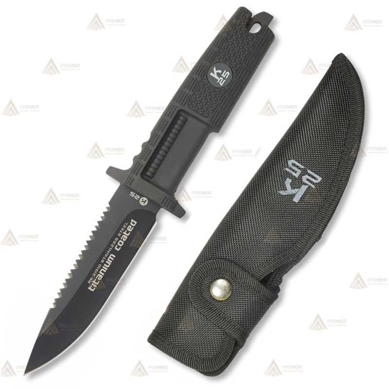Cuchillo táctico K25 con puño goma Titanium con hoja de 12,5 cm