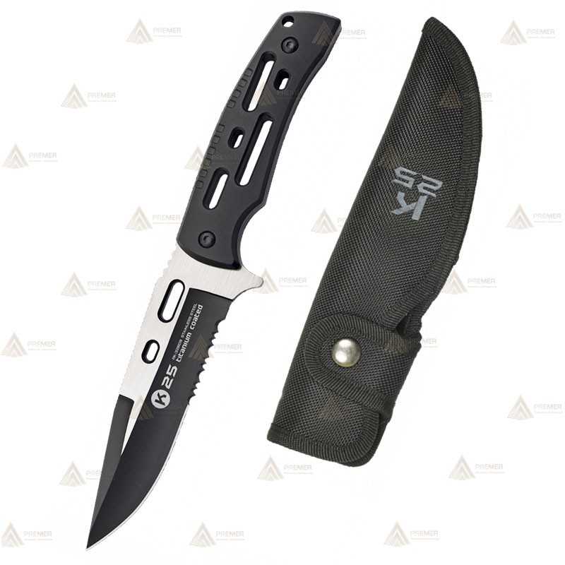 Cuchillo táctico K25 con hoja mixta y sierra de 13,2 cm