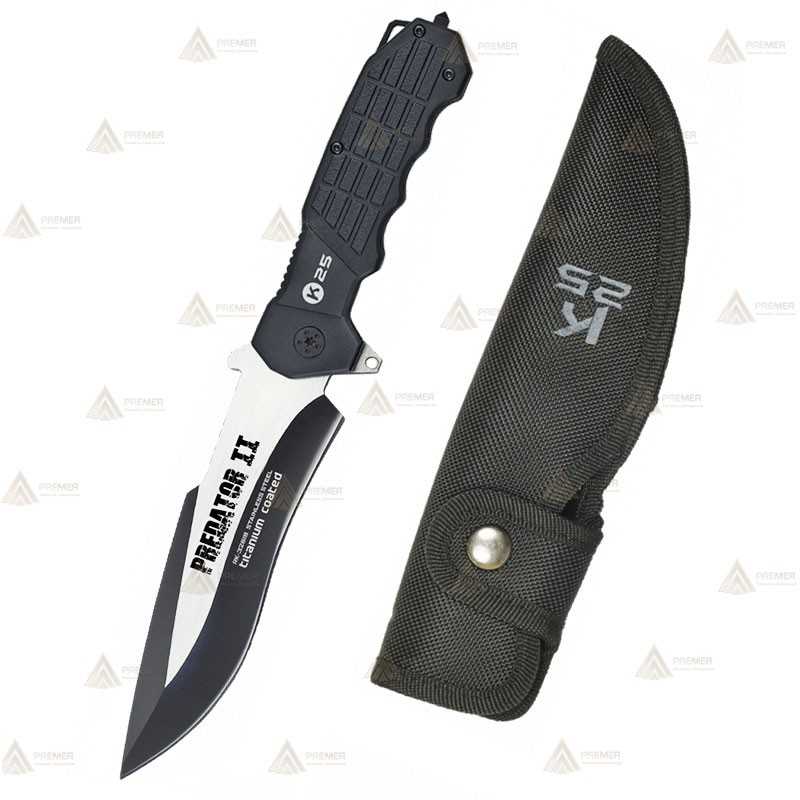 Cuchillo táctico K25 Predator II negro con hoja de 14 cm