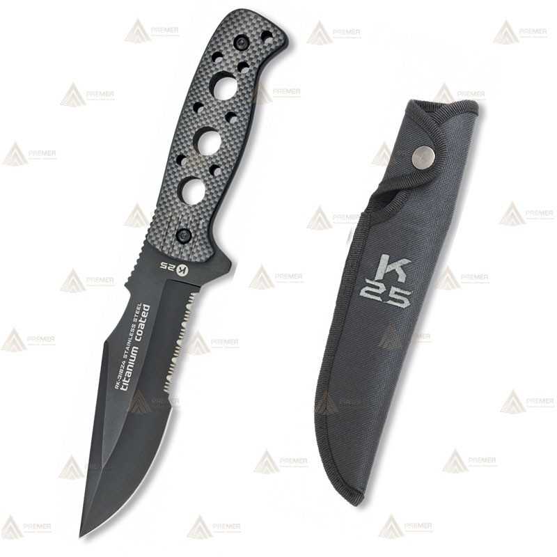 Cuchillo táctico K25 con puño de aluminio y hoja de 13,5 cm