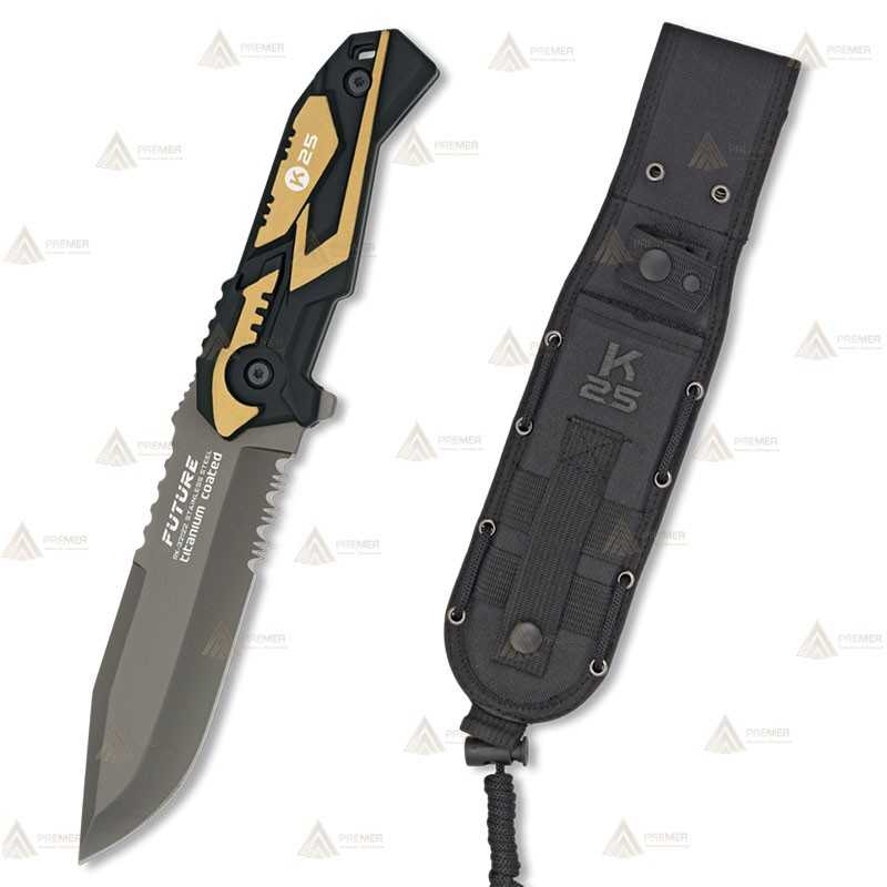 Cuchillo táctico K25 modelo Future amarillo con hoja de 12,5 cm
