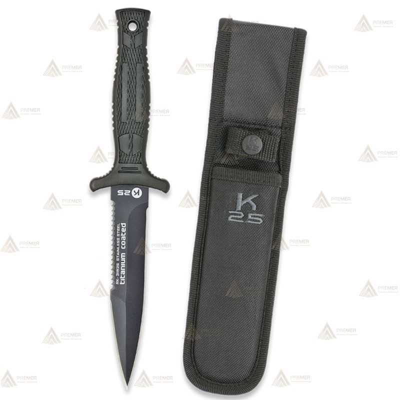 Cuchillo táctico K25 modelo Botero con sierra y hoja de 12,5 cm