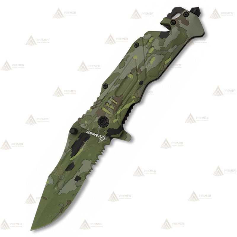Navaja táctica color Camo Verde con hoja de acero de 8,7 cm
