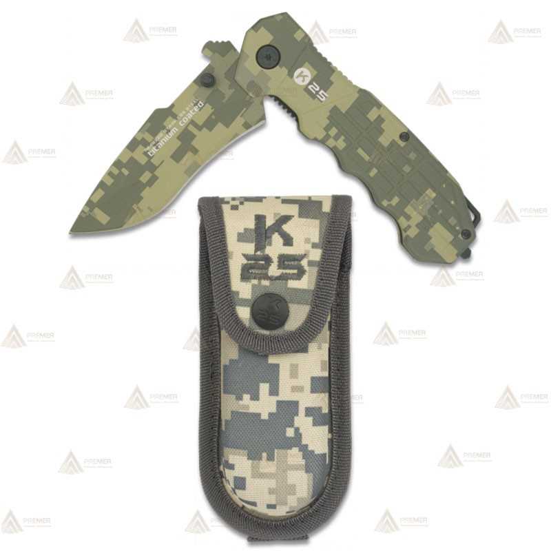 Navaja táctica K25 Camo Pixel con hoja de acero de 9,3 cm