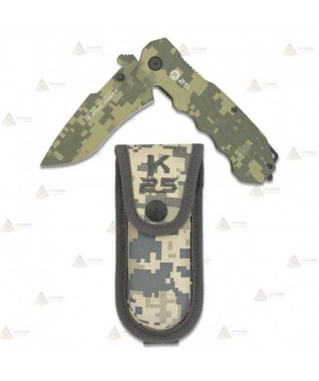 Navaja táctica K25 Camo Pixel con hoja de acero de 9,3 cm