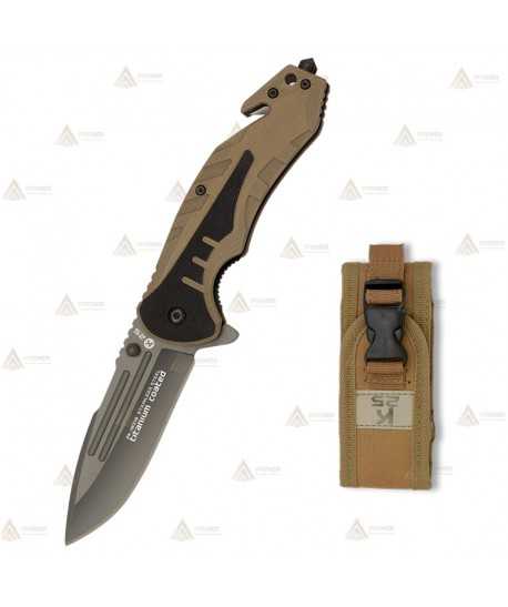 Navaja táctica K25 con mango de goma bicolor