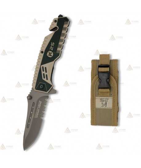 Navaja táctica K25 con mango de goma y hoja de 8,9 cm
