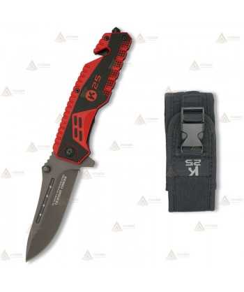 Navaja táctica K25 con mango de goma y hoja de 8,9 cm