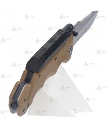 Navaja táctica K25 color Coyote con linterna y hoja de 8,8 cm
