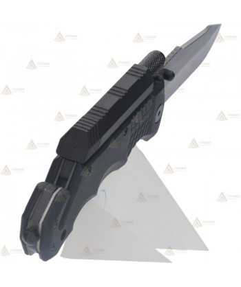 Navaja táctica K25 color Negro con linterna y hoja de 9 cm