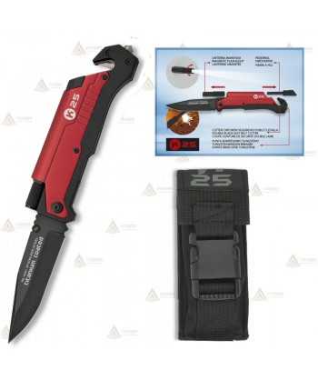 Navaja táctica K25 color Rojo con linterna y hoja de 9,5 cm