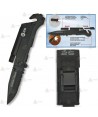 Navaja táctica K25 color Negro con linterna y hoja de 9,5 cm
