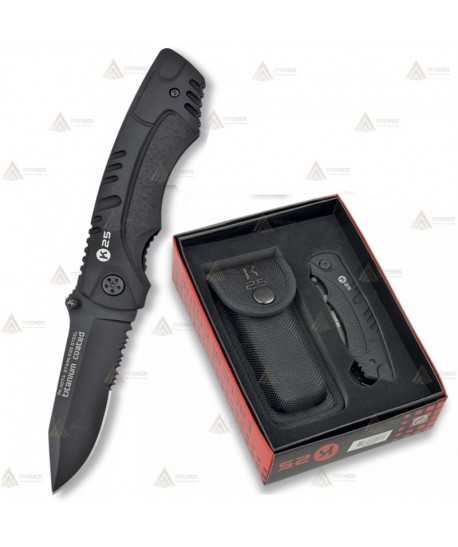 Navaja táctica K25 negra con hoja de acero de 8 cm